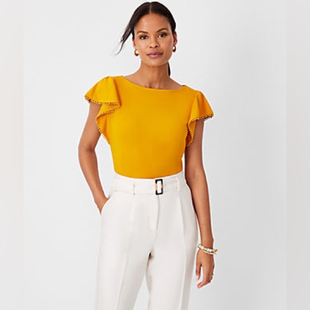 Ann Taylor Petite Bobble Flutter Sleeve Top in Bali Gold